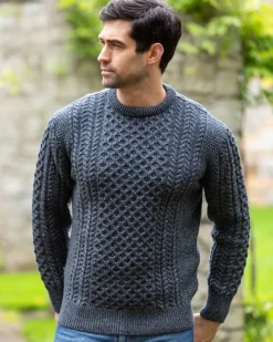 Online Sweater Shop Unisex Merino Wool Aran Sweater - Slate