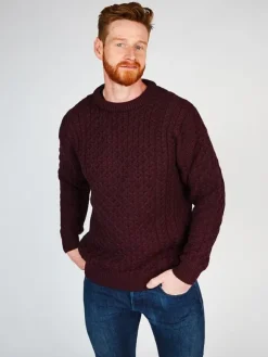 Sale Sweater Shop Unisex Merino Wool Aran Sweater Damson
