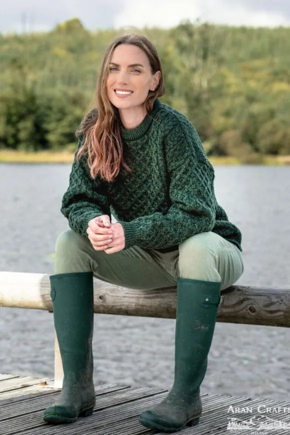 New Sweater Shop Unisex Merino Wool Aran Sweater Army Green