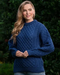 Online Sweater Shop Unisex Merino Wool Aran Sweater Denim