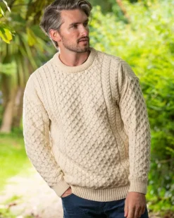 New Sweater Shop Unisex Merino Wool Aran Sweater Natural