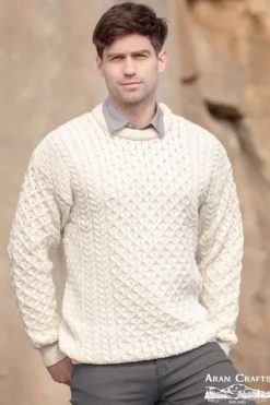 New Sweater Shop Unisex Merino Wool Aran Sweater Natural