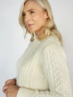 Outlet Sweater Shop Unisex Merino Wool Aran Sweater Natural