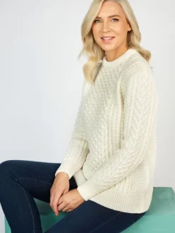 Outlet Sweater Shop Unisex Merino Wool Aran Sweater Natural