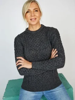 New Sweater Shop Unisex Merino Wool Aran Sweater - Slate Grey