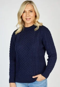 Clearance Sweater Shop Unisex Merino Wool Aran Sweater Deep Water Blue