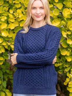 Clearance Sweater Shop Unisex Merino Wool Aran Sweater Deep Water Blue