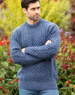 Clearance Sweater Shop Unisex Merino Wool Aran Sweater Denim Marl