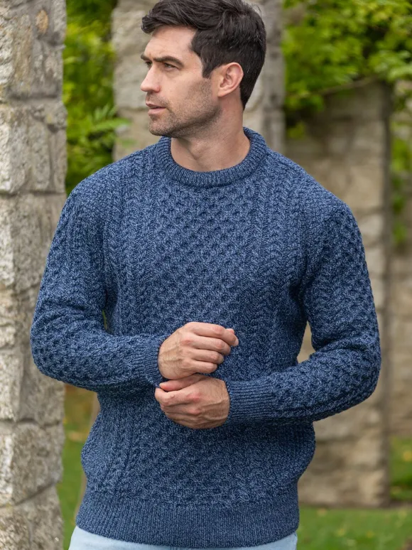 Clearance Sweater Shop Unisex Merino Wool Aran Sweater Denim Marl