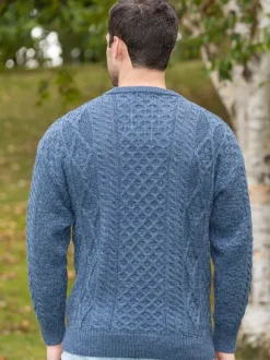 Clearance Sweater Shop Unisex Merino Wool Aran Sweater Denim Marl