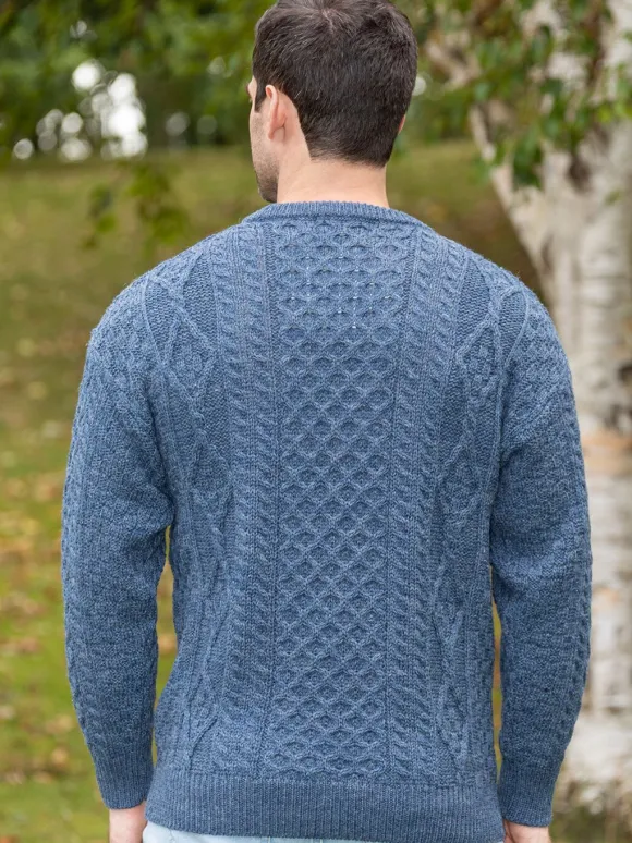 Clearance Sweater Shop Unisex Merino Wool Aran Sweater Denim Marl