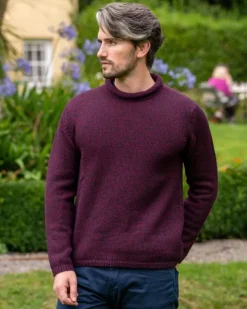 Fashion Sweater Shop Unisex Roll Neck Sweater Merino Wool Dark Berry