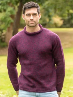 Fashion Sweater Shop Unisex Roll Neck Sweater Merino Wool Dark Berry