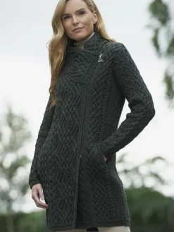 Sale Sweater Shop Womens Aran sweater Coat side zip