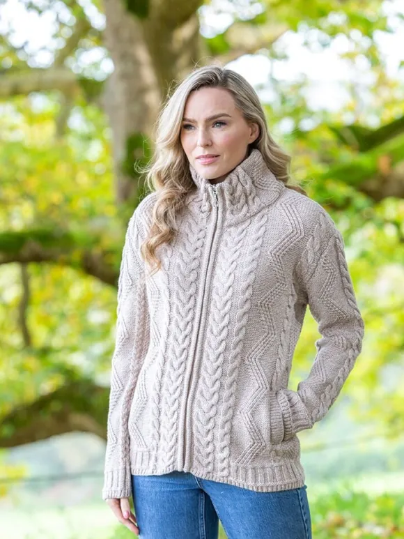 Clearance Sweater Shop Womens Cable Knit Cardigan with Claddagh Zip