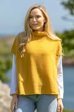 Hot Sweater Shop Wool & Cashmere Short Sleeve Sweater Mustard (One Size)