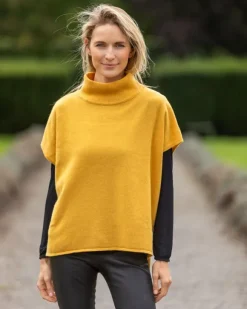 Hot Sweater Shop Wool & Cashmere Short Sleeve Sweater Mustard (One Size)