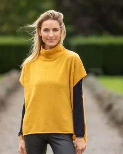 Hot Sweater Shop Wool & Cashmere Short Sleeve Sweater Mustard (One Size)