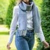 Best Sweater Shop Wool and Cashmere Blue Herringbone Scarf 2424