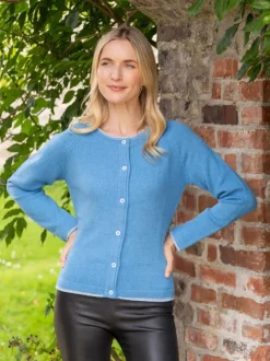 Fashion Sweater Shop Wool and Cashmere Cardigan Azure Blue