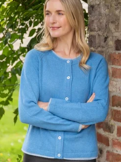 Fashion Sweater Shop Wool and Cashmere Cardigan Azure Blue