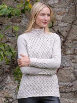 Clearance Sweater Shop Wool and Cashmere Cosy Trellis Sweater - Chalk