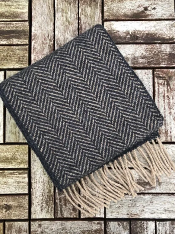 New Sweater Shop Wool and Cashmere Herringbone Scarf - Navy 2425