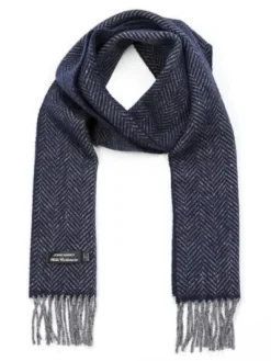 New Sweater Shop Wool and Cashmere Herringbone Scarf - Navy 2425