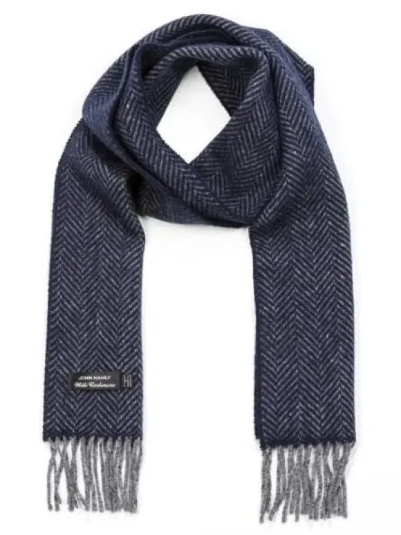 New Sweater Shop Wool and Cashmere Herringbone Scarf - Navy 2425