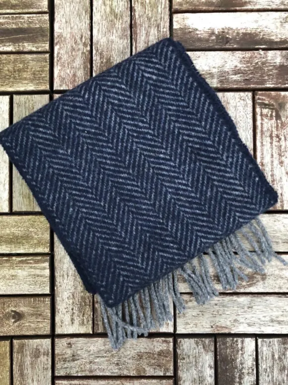 New Sweater Shop Wool and Cashmere Herringbone Scarf - Navy 2425