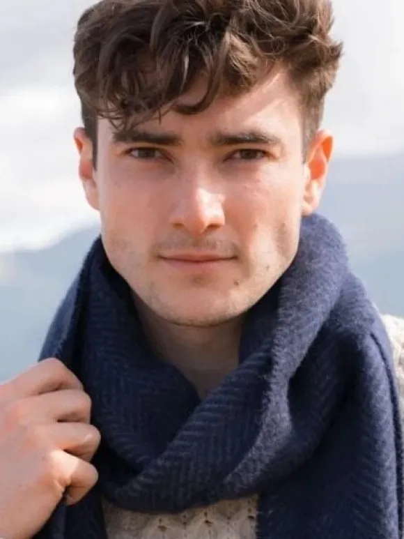 New Sweater Shop Wool and Cashmere Herringbone Scarf - Navy 2425