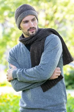 Clearance Sweater Shop Wool and Cashmere Luxe Ribbed Scarf Charcoal - Made in Ireland