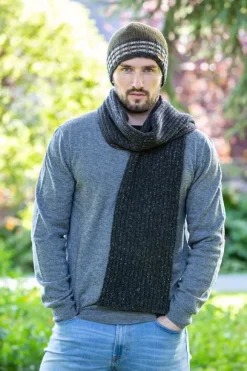 Clearance Sweater Shop Wool and Cashmere Luxe Ribbed Scarf Charcoal - Made in Ireland