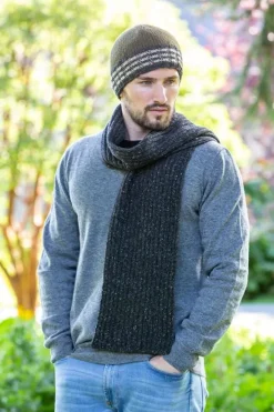 Clearance Sweater Shop Wool and Cashmere Luxe Ribbed Scarf Charcoal - Made in Ireland