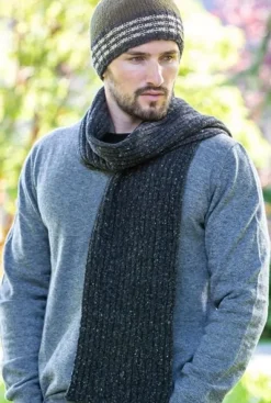 Clearance Sweater Shop Wool and Cashmere Luxe Ribbed Scarf Charcoal - Made in Ireland