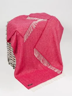 Hot Sweater Shop Wool and Cashmere Raspberry Herringbone Throw Col: 1406