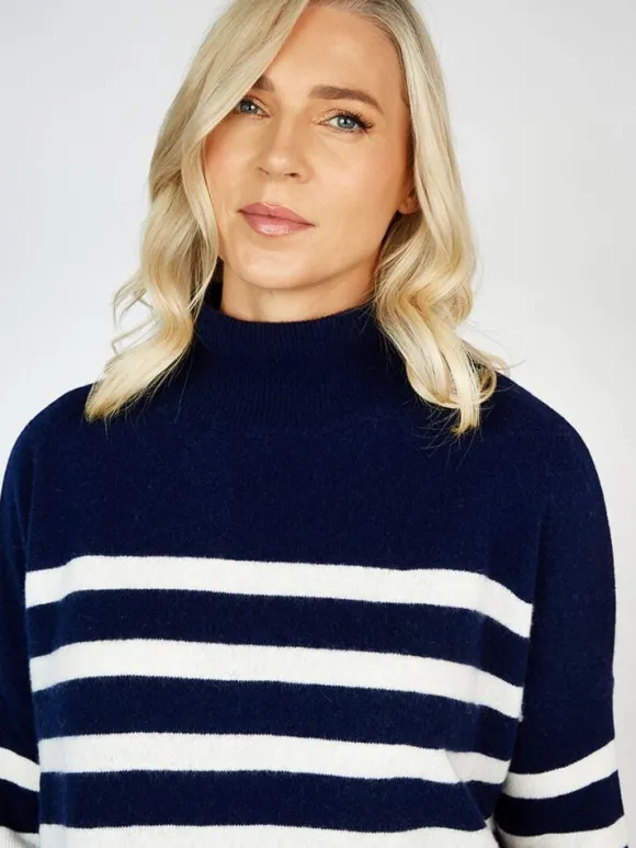 Hot Sweater Shop Wool and Cashmere Sweater - Navy Stripe