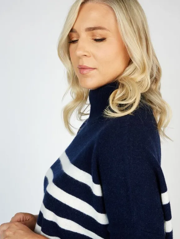 Hot Sweater Shop Wool and Cashmere Sweater - Navy Stripe