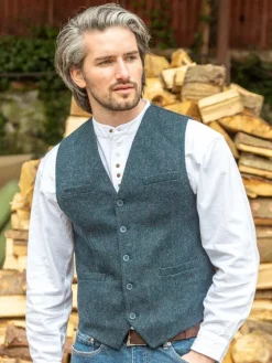 Discount Sweater Shop Wool Blend Lined Waistcoat Navy Herringbone