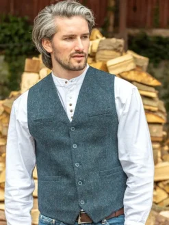 Discount Sweater Shop Wool Blend Lined Waistcoat Navy Herringbone
