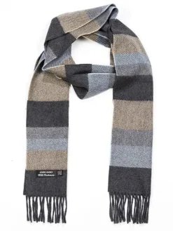 Fashion Sweater Shop Wool Cashmere Scarf Made in Ireland - Blue/Grey/Beige Mix 8003